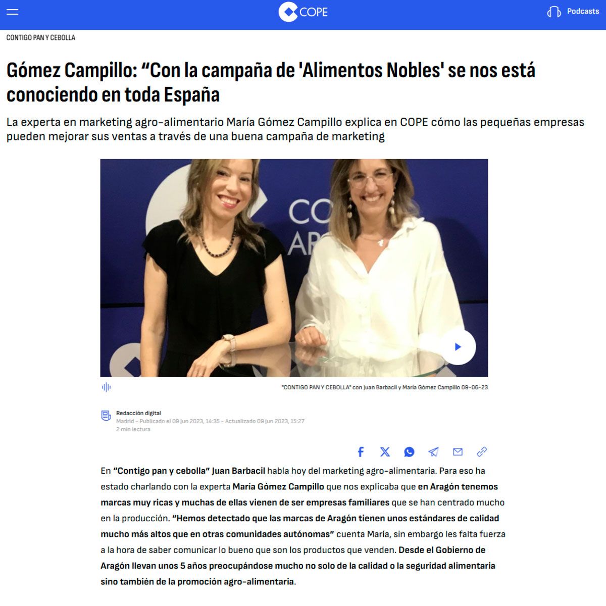 Gómez Campillo: “Con la campaña de 'Alimentos Nobles' se nos está conociendo en toda España”